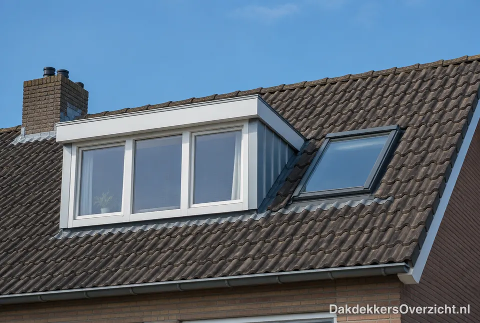 Witte dakkapel en een dakraam in een pannendak