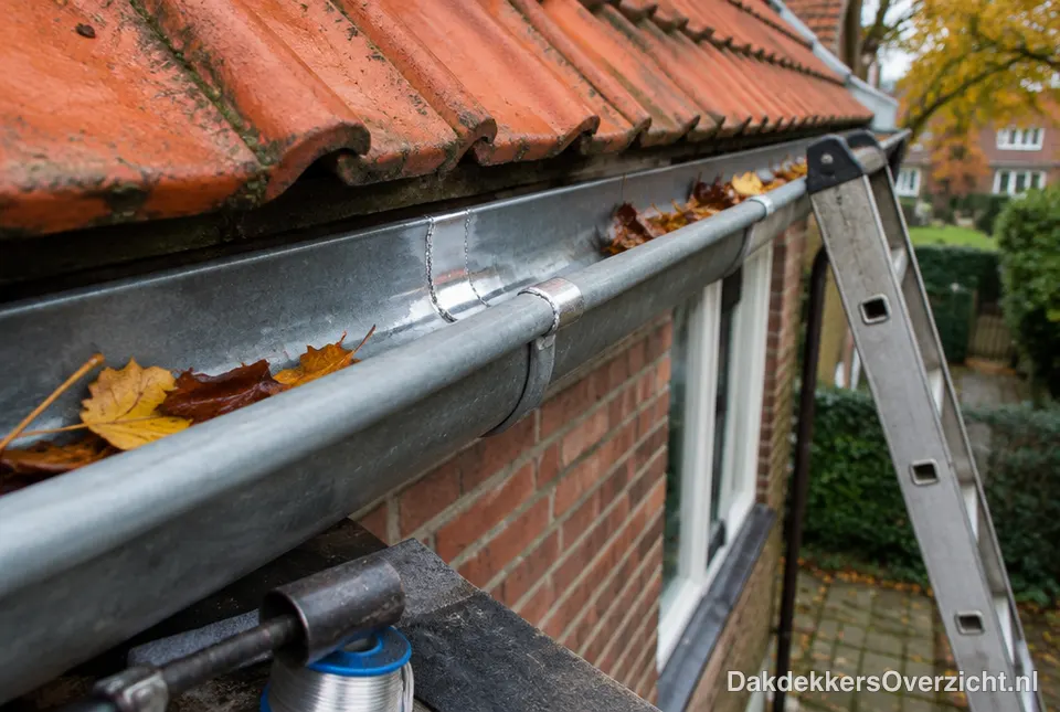 Zinken dakgoot met een nieuwe gesoldeerde naad